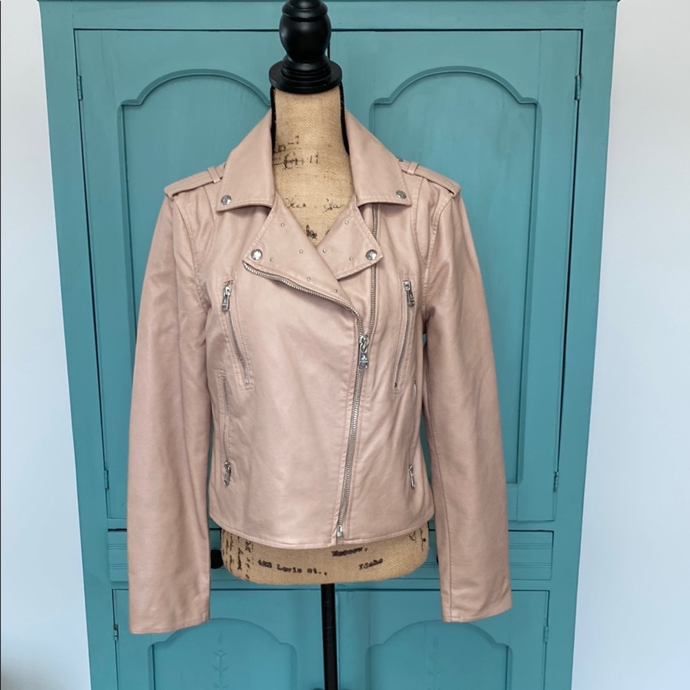 Sam Edelman Pink Faux Leather Moto Jacket with Asymmetrical Zipper